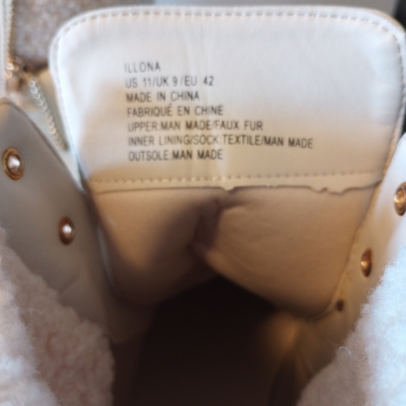 Fur Trim Beige Combat Boots Women's Size 11 Zip Up Flat Boxer Boot Y2K Gorpcore - Picture 9 of 9